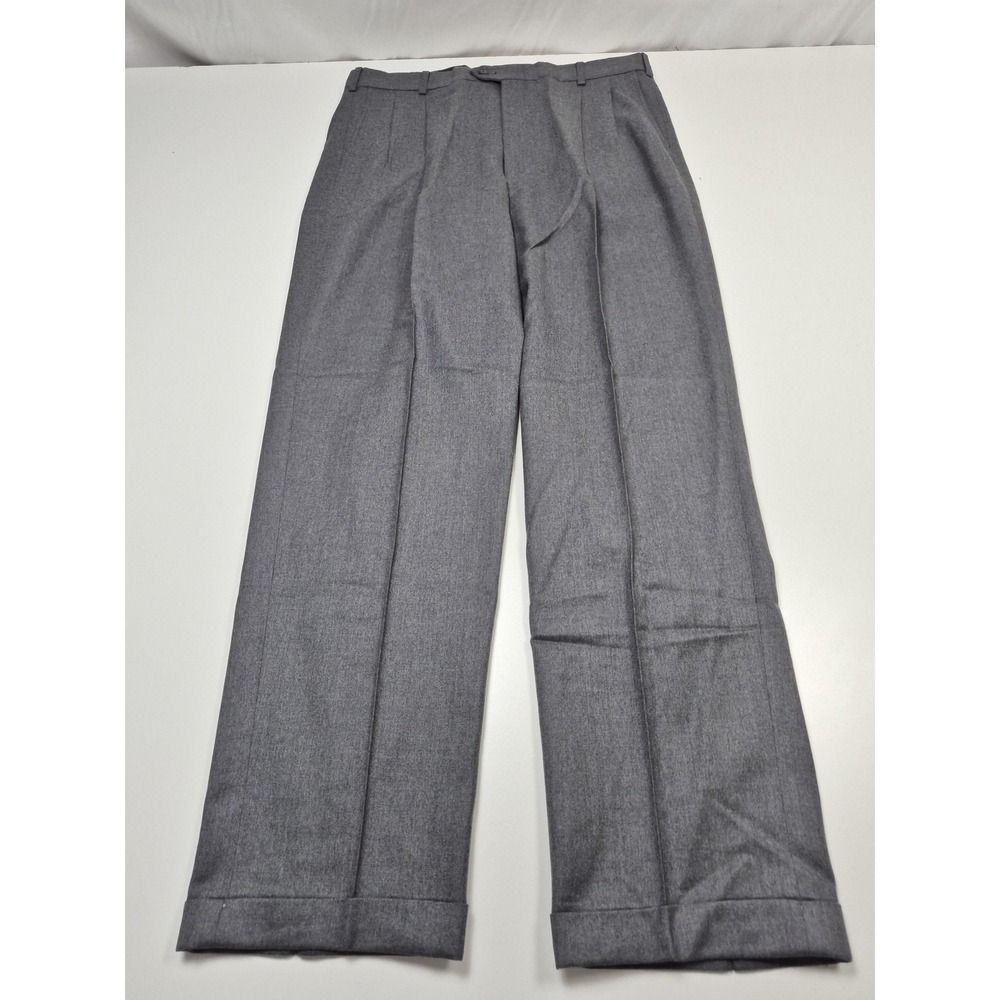 John Alexander Dress Pants Mens 36x32 Gray Wool Pleated Cuffed FLAW